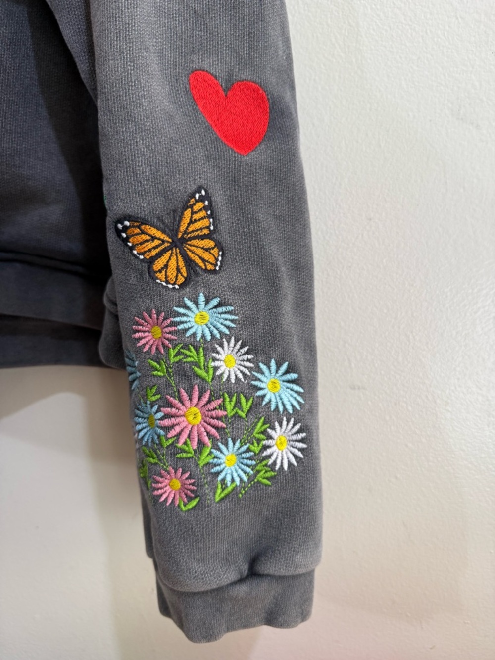 THE RAD BLACK Charcoal Crewneck Hoodie with Blue Butterfly & Daisy Embroidery - Picture 5 of 7